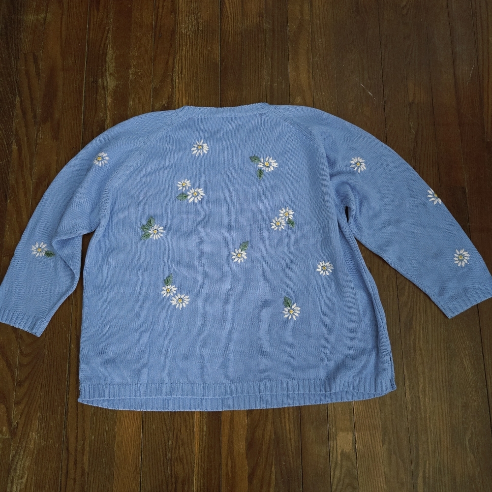 Vintage Quacker Factory Embroidered Daisy Pullover Sweater Size 2X Spring FLAW - Picture 3 of 16